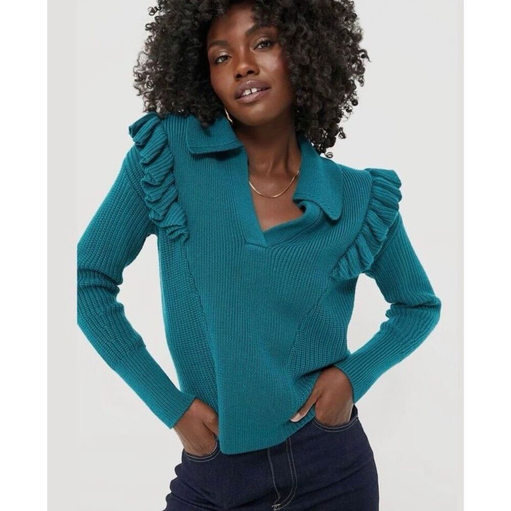NWOT Tuckernuck Hyacinth House‎ Ruffle Casey Collared Sweater Sz Sm, $148